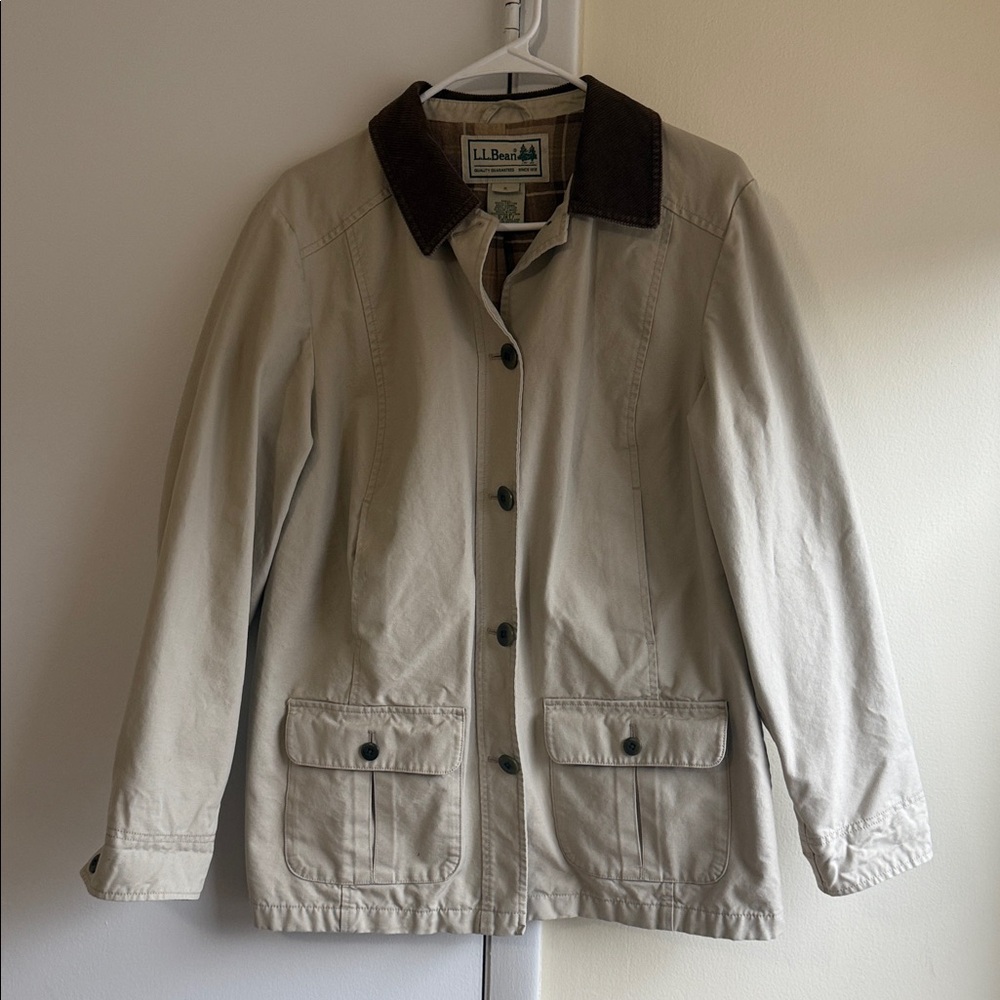 L.L. Bean Tan Utility Jacket with Dark Brown Corduroy Collar